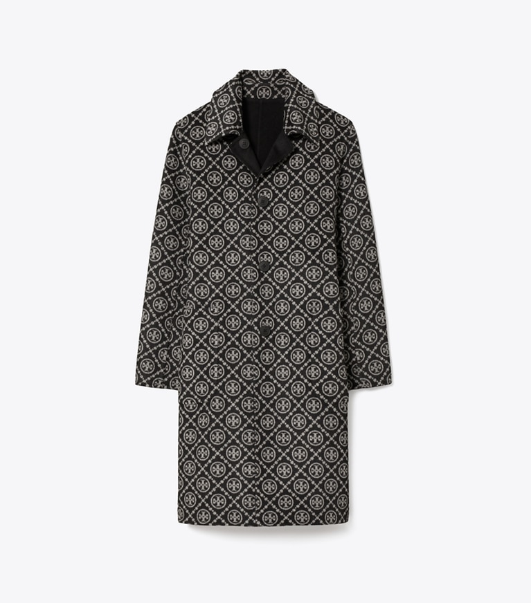 Tory Burch designer coats T Monogram Jacquard Reversible Wool Coat in Black/T Monogram Jacquard Combo D front