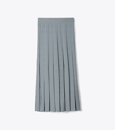 Tory Burch designer bottoms T Monogram Jacquard Skirt in Icicle Gray front