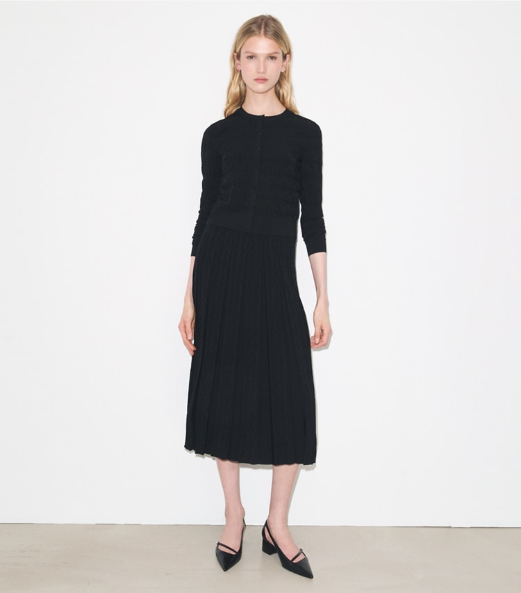 Tory Burch designer ボトムス Tモノグラム ジャガード スカート in BLACK モデル前面