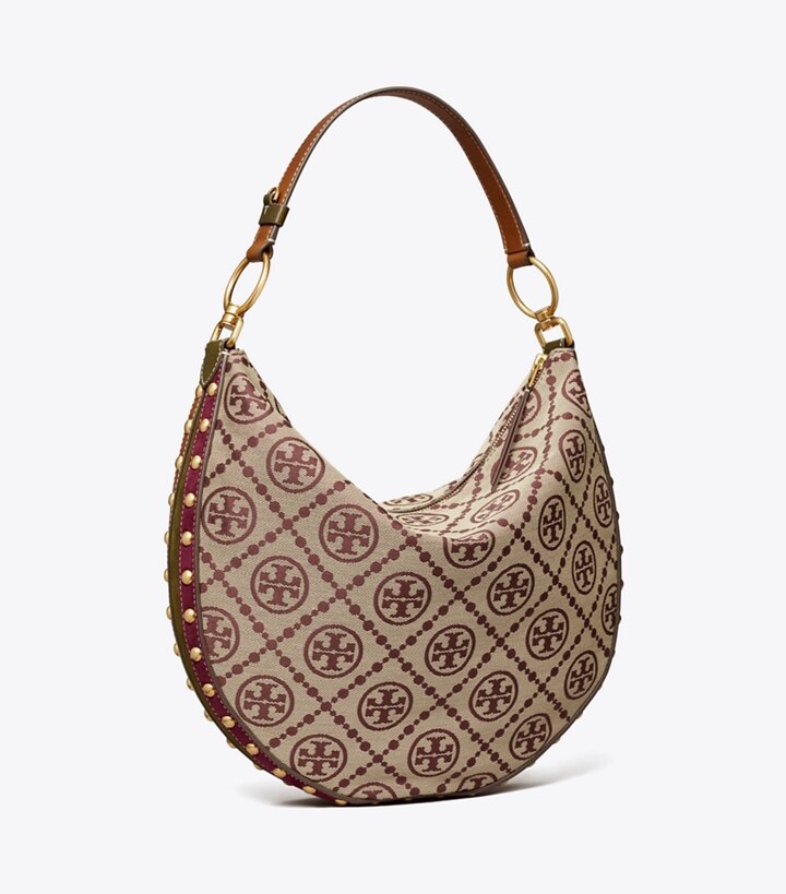 T Monogram Jacquard Studded Crescent Bag: Women's Handbags | Hobo Bags | Tory  Burch UK