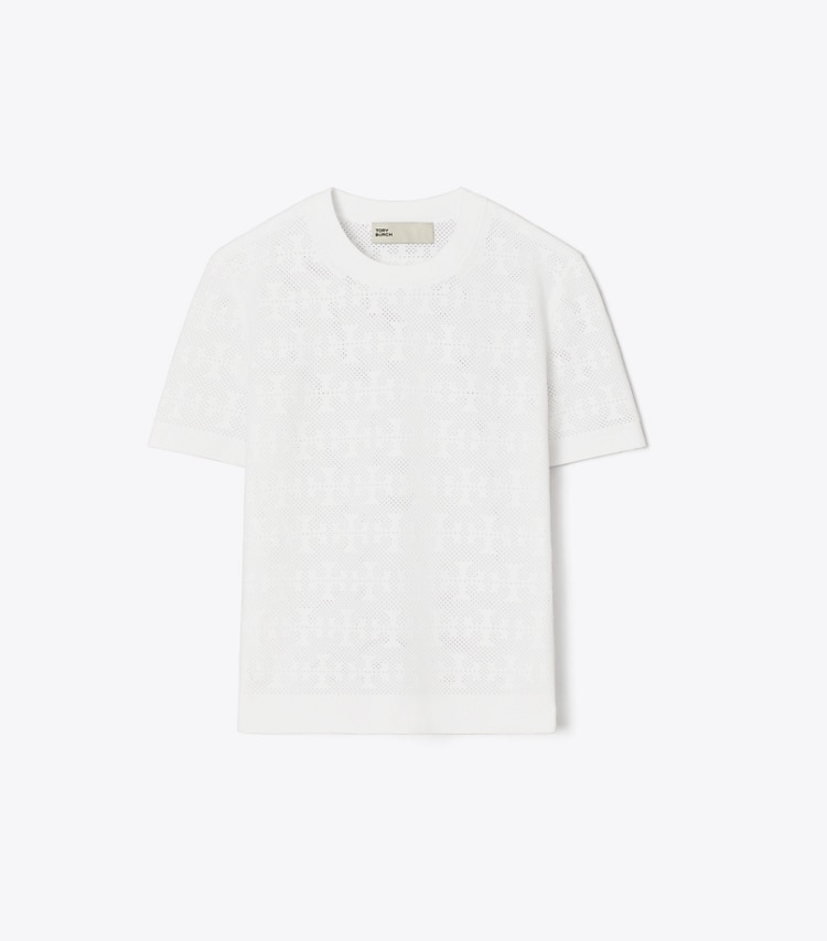 Tory Burch designer jackets T Monogram Jacquard Sweater in White front