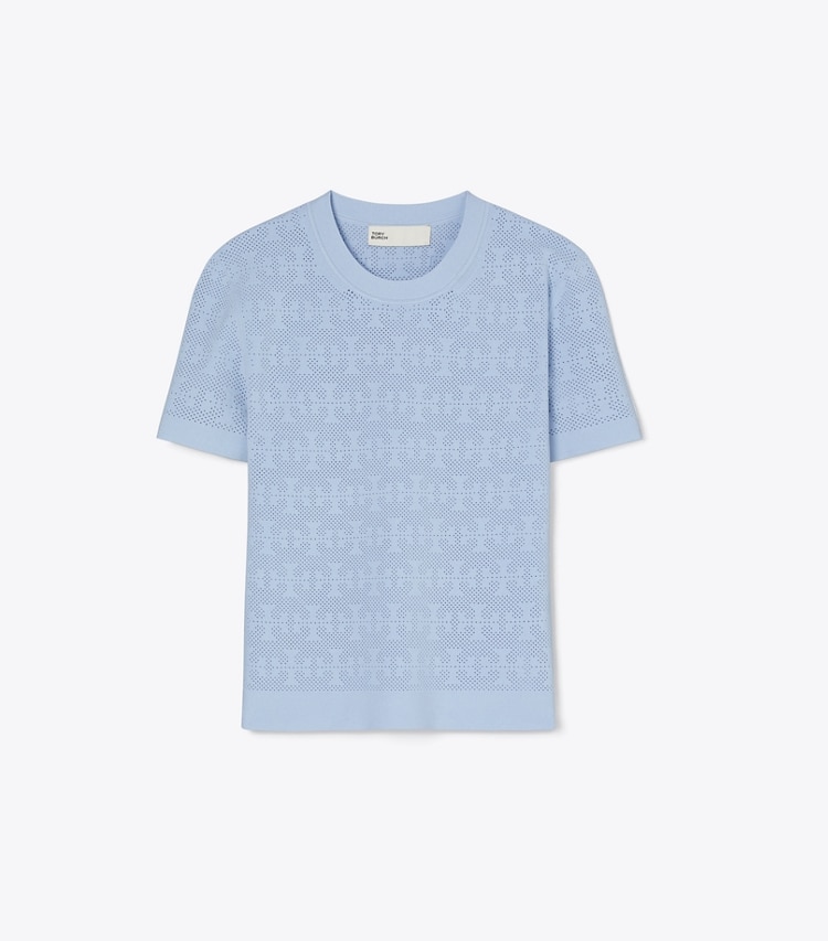 Tory Burch designer jackets T Monogram Jacquard Sweater in Crisp Blue front