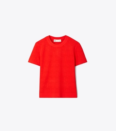 Tory Burch designer ジャケット Tモノグラム ジャガード セーター in Blazing Red front