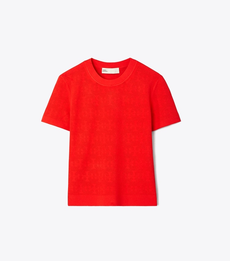 Tory Burch designer ジャケット Tモノグラム ジャガード セーター in Blazing Red front
