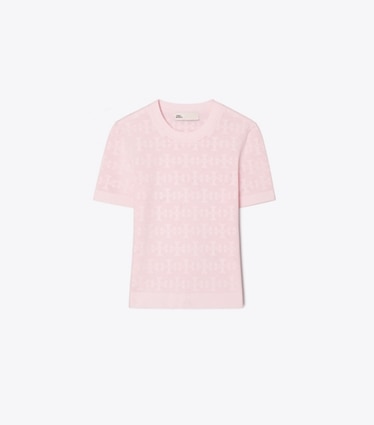 Tory Burch designer セーター Tモノグラム ジャガード セーター in Light Pink front