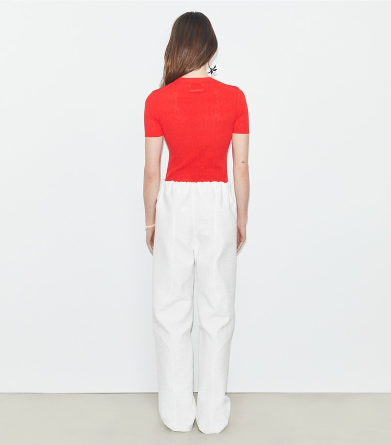 Tory Burch designer ジャケット Tモノグラム ジャガード セーター in Blazing Red front