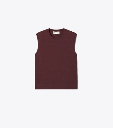 Tory Burch designer sweaters T Monogram Jacquard Tank in Mahogany front