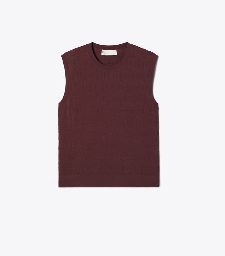 Tory Burch designer sweaters T Monogram Jacquard Tank in Mahogany front