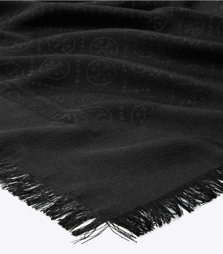 Tory Burch designer scarves T Monogram Jacquard Traveler in Black detail