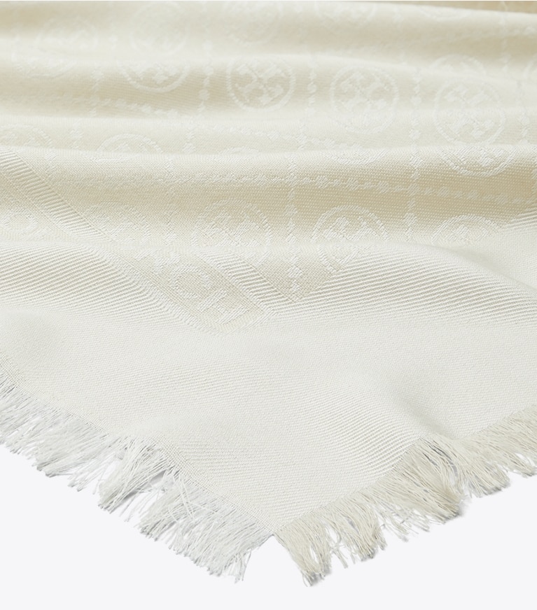 Tory Burch designer scarves T Monogram Jacquard Traveler in NEW IVORY overhead