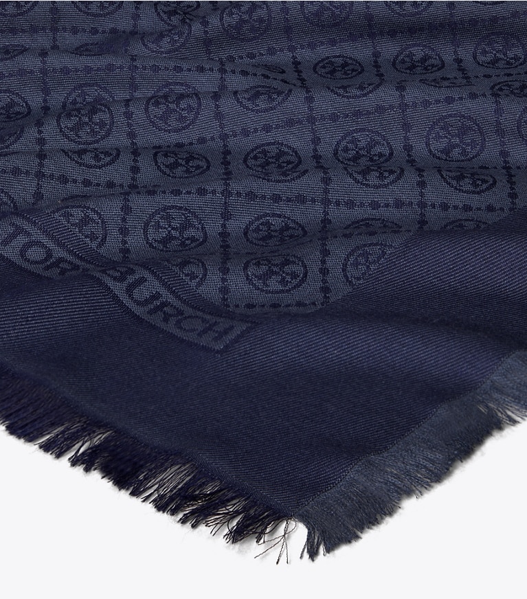 Tory Burch designer scarves T Monogram Jacquard Traveler in Tory Navy overhead