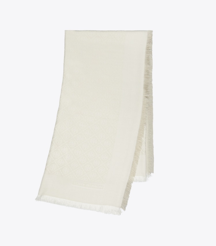 Tory Burch designer scarves T Monogram Jacquard Traveler in NEW IVORY folded