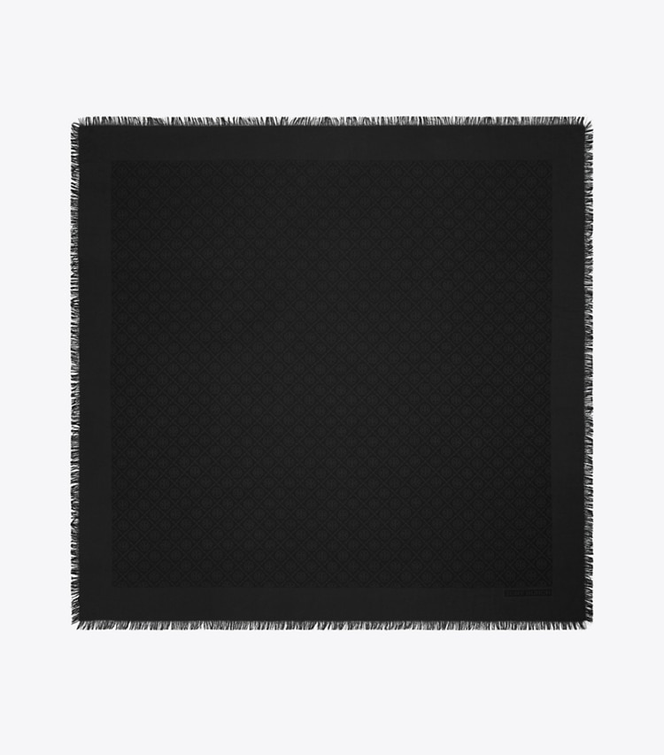 Tory Burch designer scarves T Monogram Jacquard Traveler in Black overhead