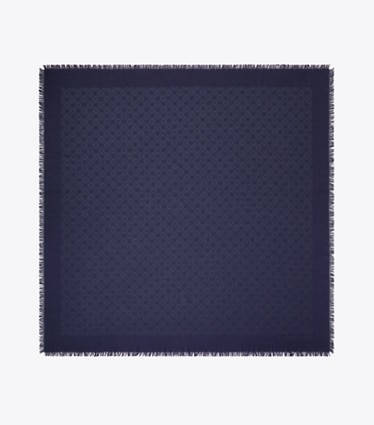 Tory Burch designer scarves T Monogram Jacquard Traveler in Tory Navy overhead