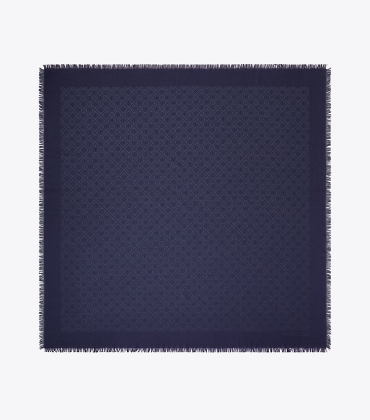 Tory Burch designer scarves T Monogram Jacquard Traveler in Tory Navy overhead