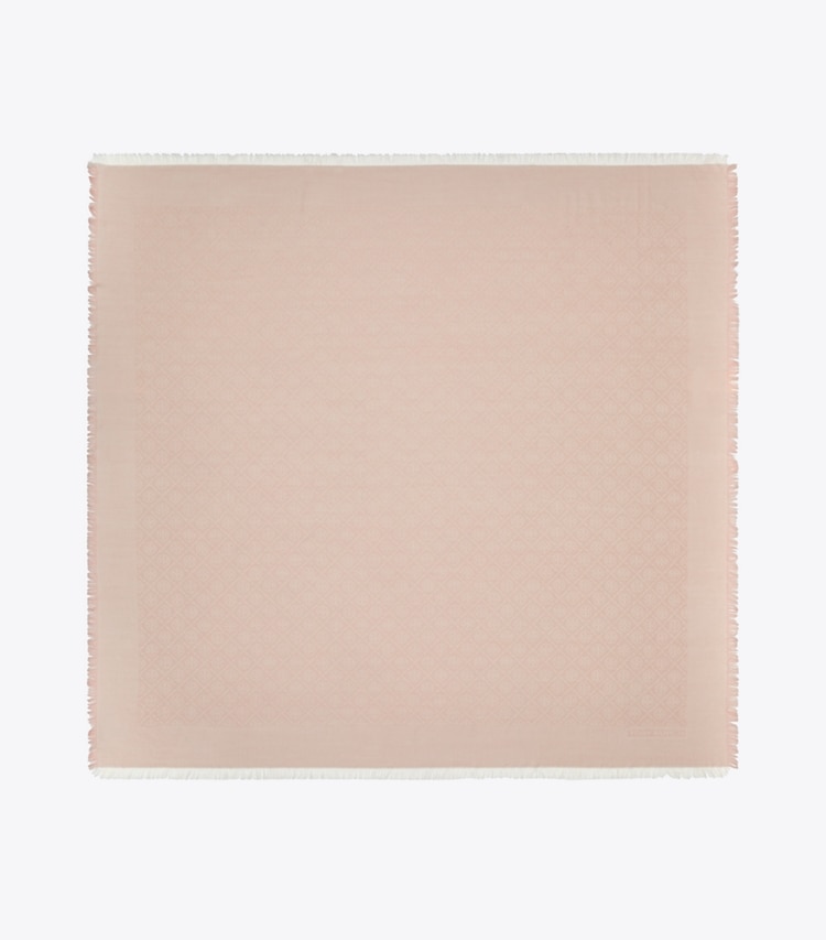 Tory Burch designer scarves T Monogram Jacquard Traveler in Pink Frost overhead