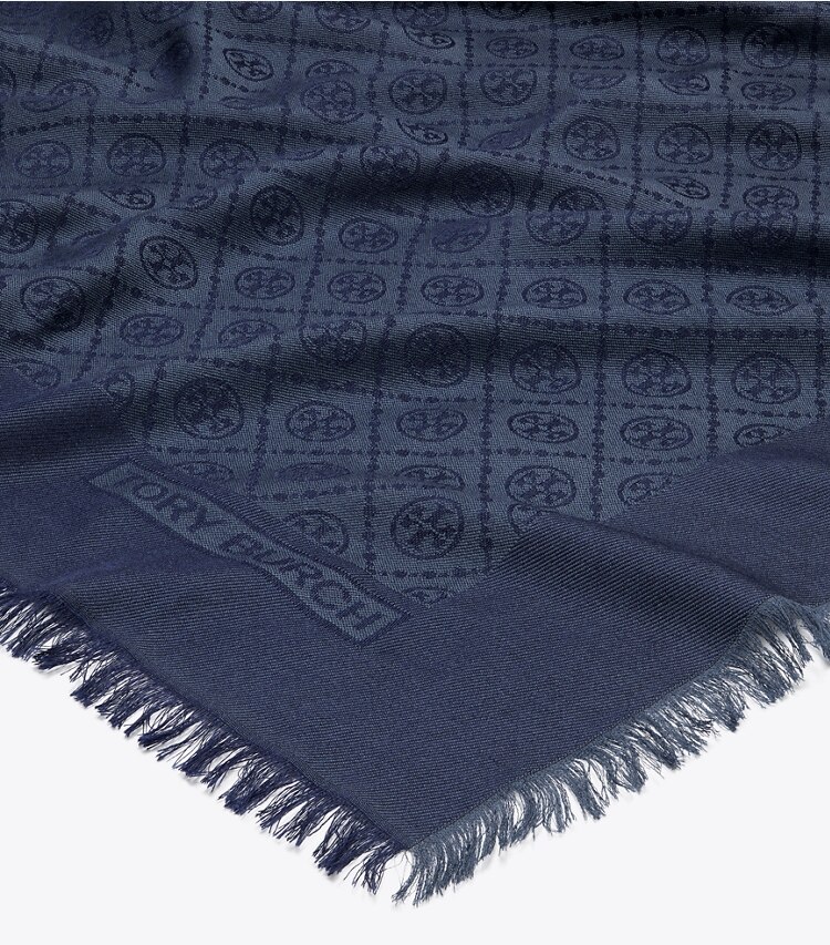 Tory Burch designer scarves T Monogram Jacquard Traveler Scarf in Tory Navy detail