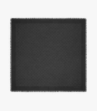 Tory Burch designer scarves T Monogram Jacquard Traveler Scarf in Black overhead