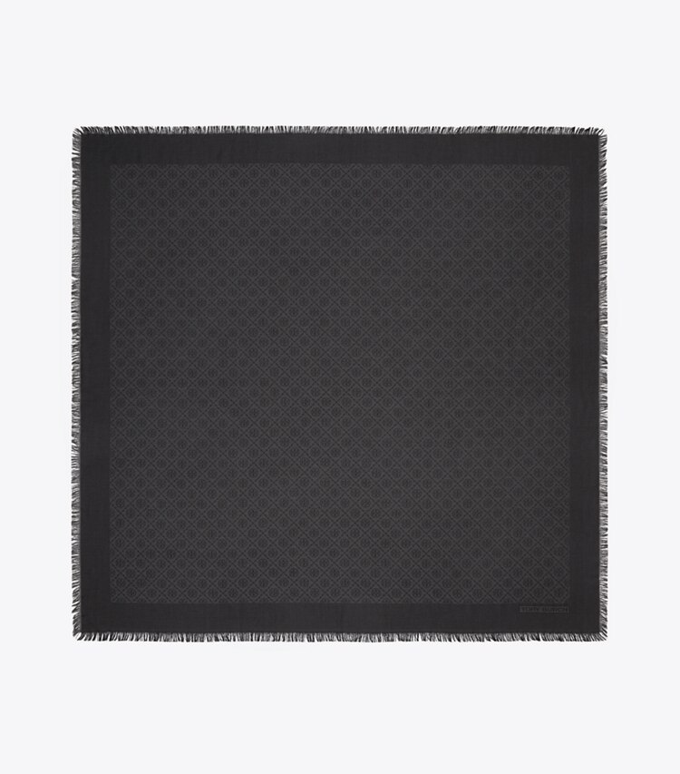 Tory Burch designer scarves T Monogram Jacquard Traveler Scarf in Black overhead