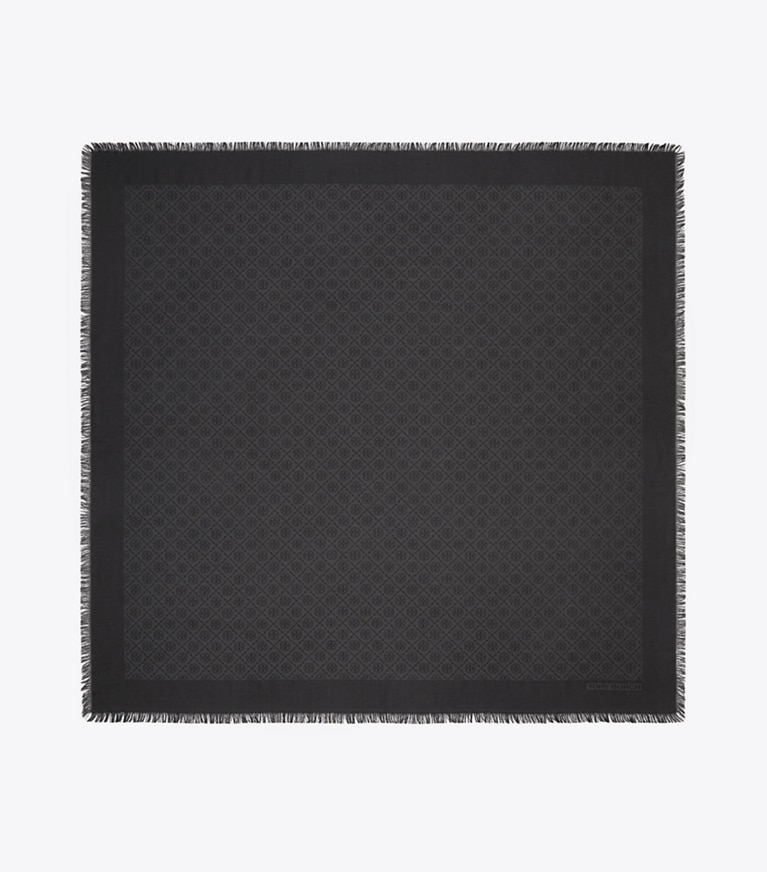 Tory Burch designer scarves T Monogram Jacquard Traveler Scarf in Black overhead