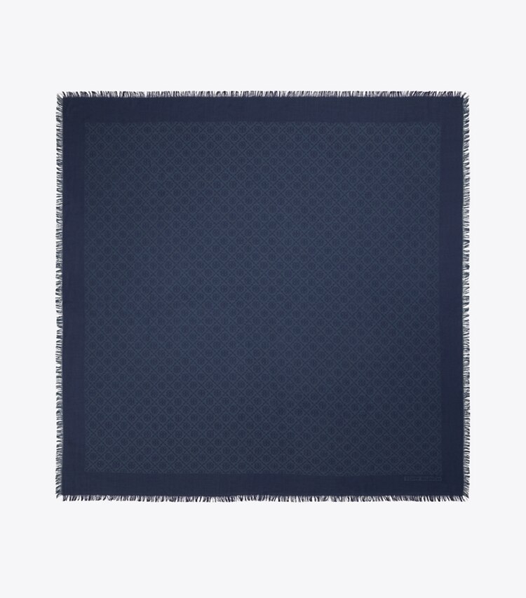 Tory Burch designer scarves T Monogram Jacquard Traveler Scarf in Tory Navy overhead