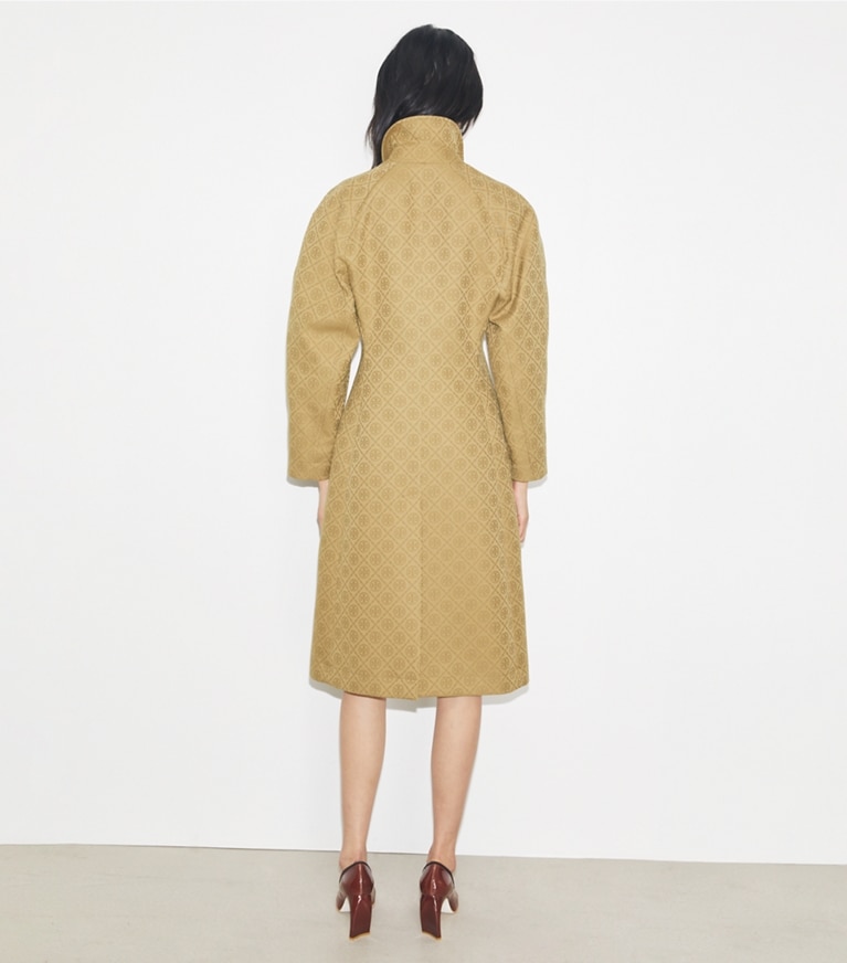Tory Burch designer coats T Monogram Jacquard Trench Coat in Taupe Gray T MONOGRAM SMALL SPORT front