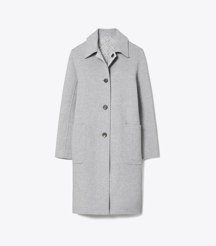 Tory Burch designer coats T Monogram Jacquard Wool Coat in Gray Melange/T Monogram front