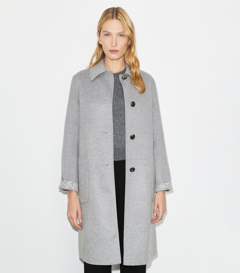 Tory Burch designer coats T Monogram Jacquard Wool Coat in Gray Melange/T Monogram front