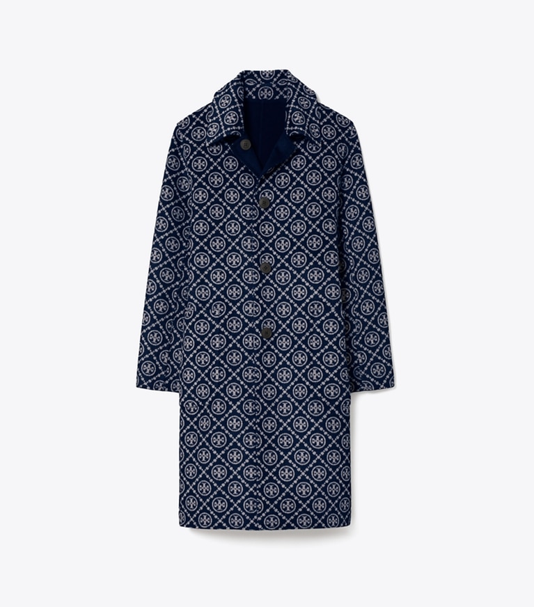 Tory Burch designer コート Tモノグラム ジャガード ウール コート in Medium Navy/T Logo front