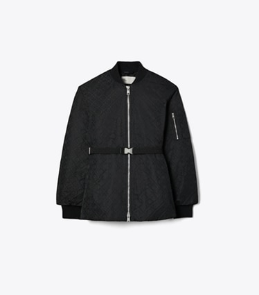 Tory Burch designer jackets T Monogram Jacquard Zip Jacket in Black T Monogram front