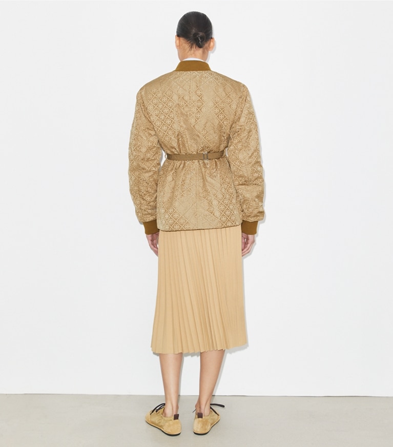 Tory Burch designer ジャケット Tモノグラム ジャガード ジップ ジャケット in Beige T Monogram front