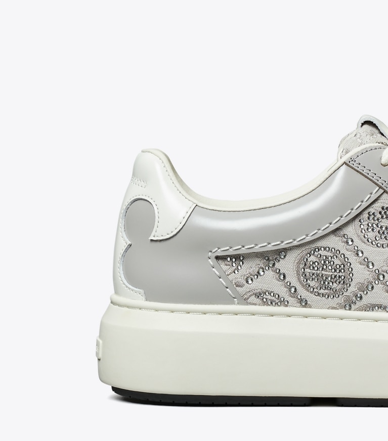Tory Burch designer sneakers T Monogram Ladybug Sneaker in T MONOGRAM MERCURY / BAY GRAY / BLANC angle