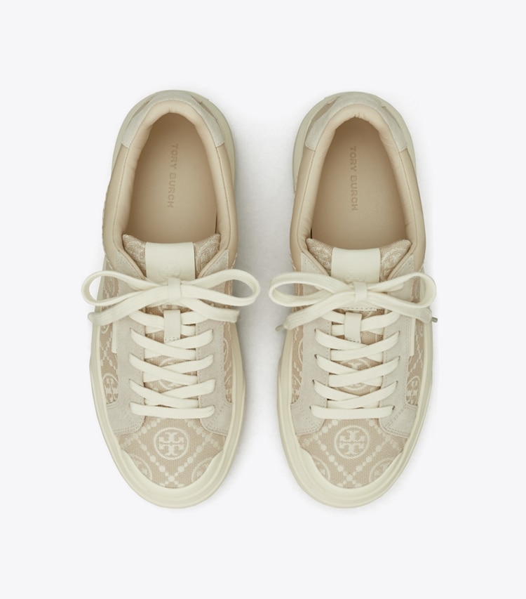 Tory Burch designer sneakers T Monogram Ladybug Sneaker in BIRCH / NEW CREAM / CALCARE overhead