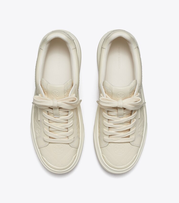Tory Burch designer スニーカー Tモノグラム レディーバグ スニーカー in LIGHT CREAM / LIGHT CREAM / LIGHT CREAM オーバーヘッド