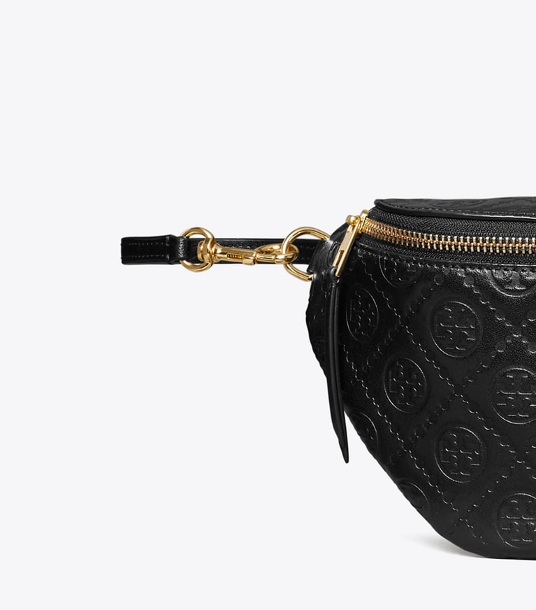 Tory Burch designer belt bags T Monogram Leather Belt Bag in Black angle