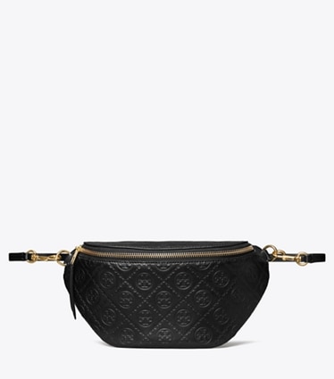 Tory Burch designer belt bags T Monogram Leather Belt Bag in Black front