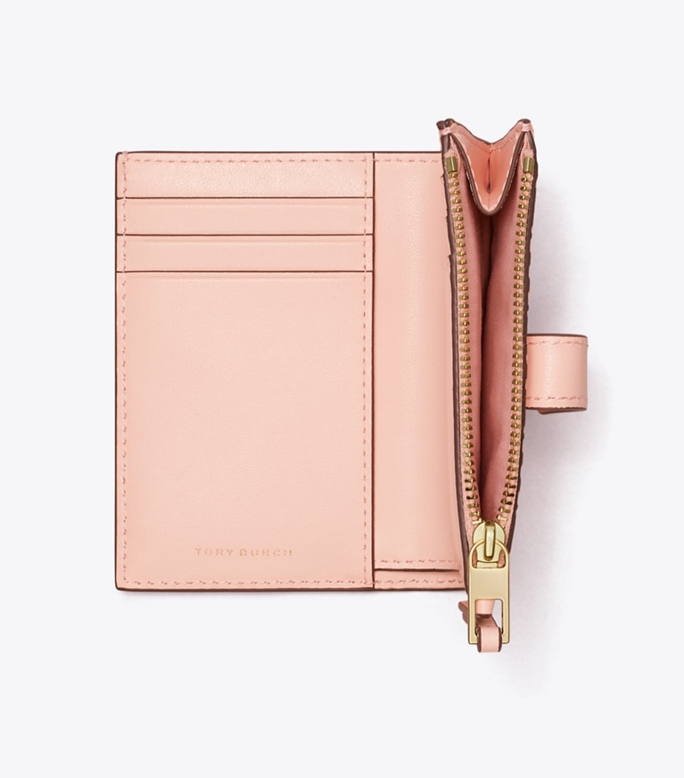 Tory Burch designer wallets T Monogram Leather Bi-Fold Wallet in Pink Sea angle