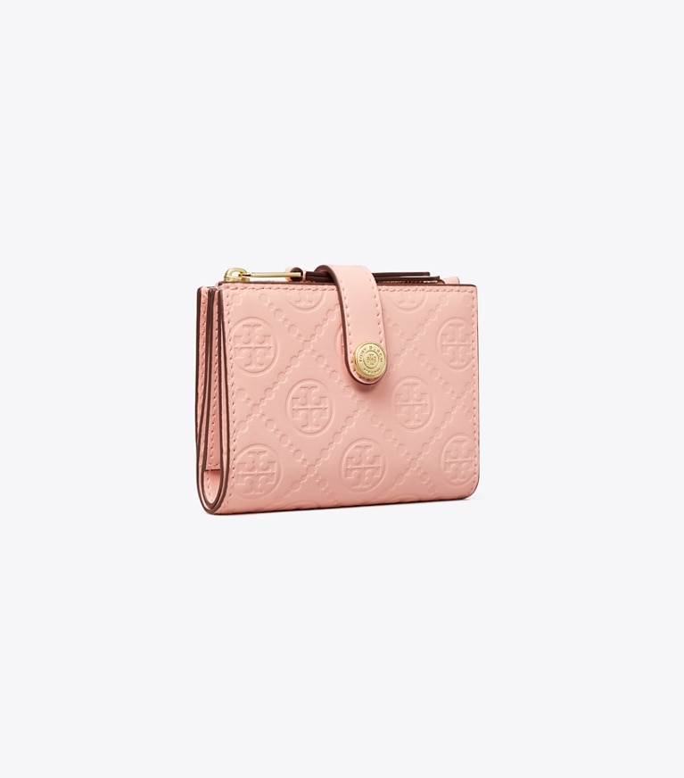Tory Burch designer wallets T Monogram Leather Bi-Fold Wallet in Pink Sea angle