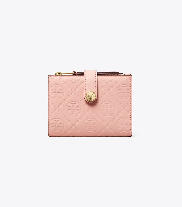 Tory Burch designer wallets T Monogram Leather Bi-Fold Wallet in Pink Sea front