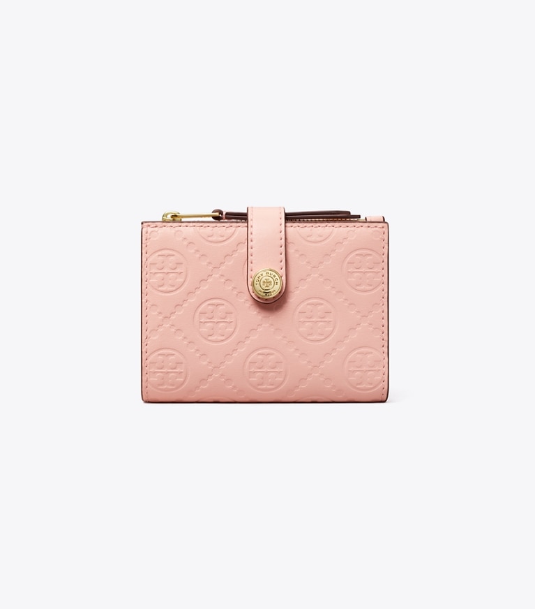 Tory Burch designer wallets T Monogram Leather Bi-Fold Wallet in Pink Sea angle