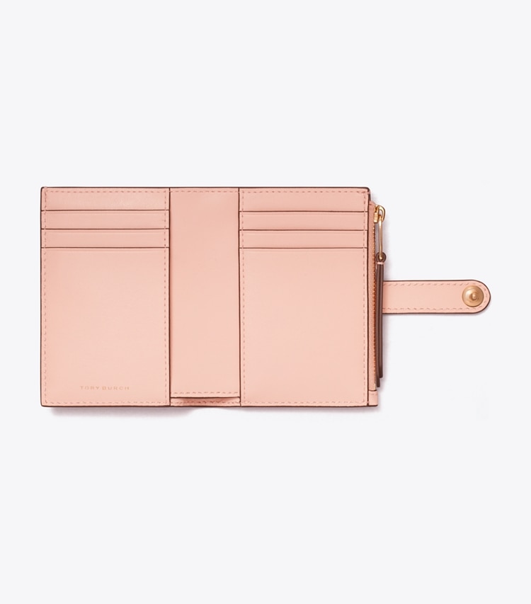 Tory Burch designer wallets T Monogram Leather Bi-Fold Wallet in Pink Sea overhead