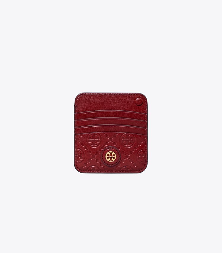 Tory Burch designer card cases T Monogram Leather Card Case in JUNEBERRY front
