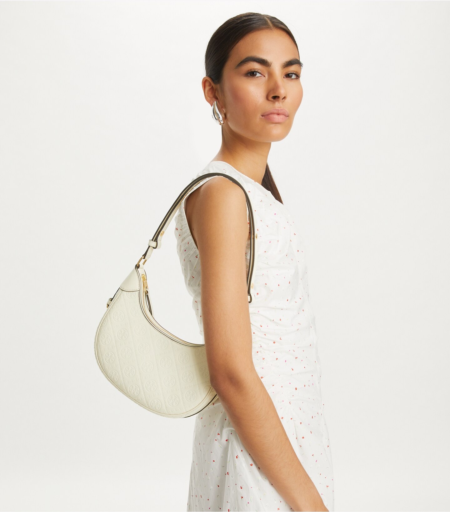 T Monogram Leather Crescent Bag