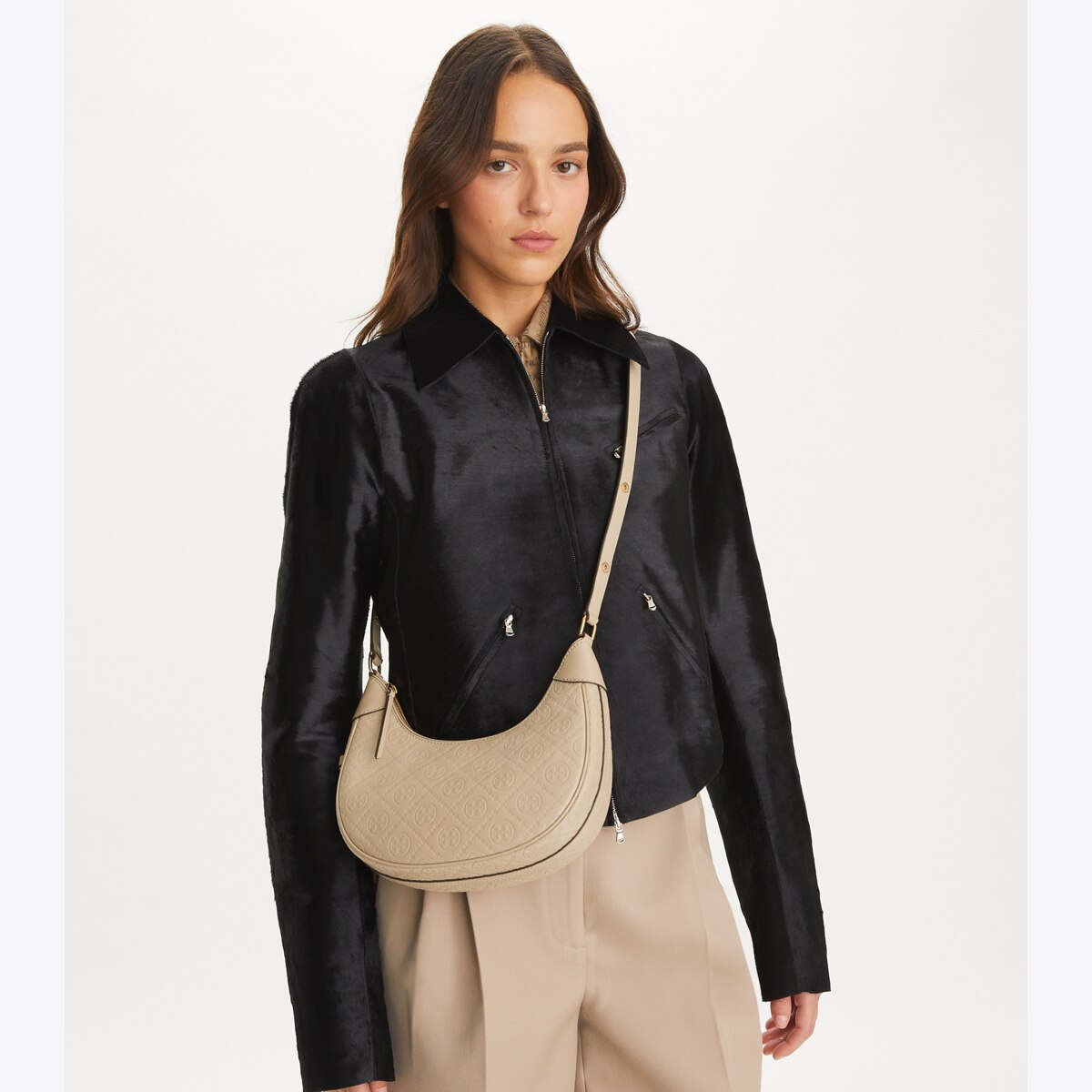 T Monogram Leather Crescent Bag: Women's Designer Shoulder