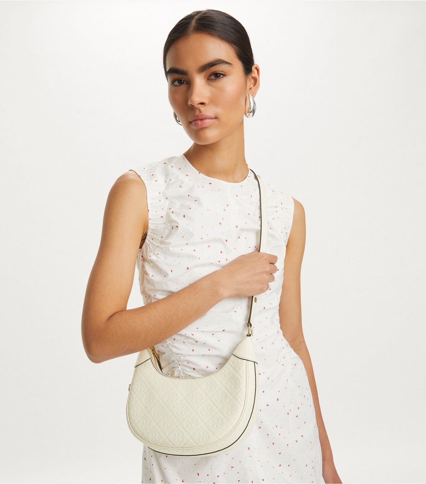 T Monogram Leather Crescent Bag