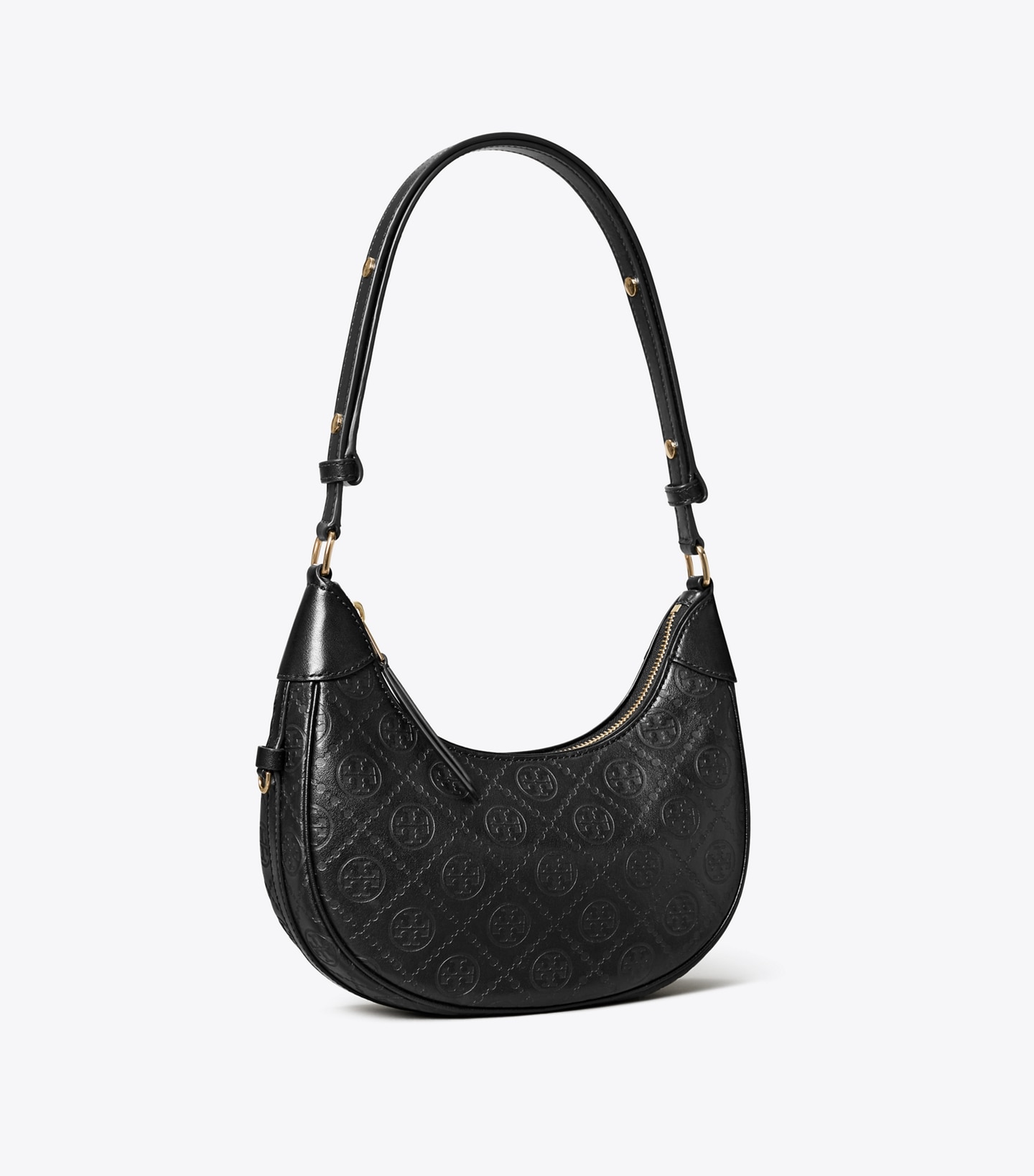 T Monogram Leather Crescent Bag