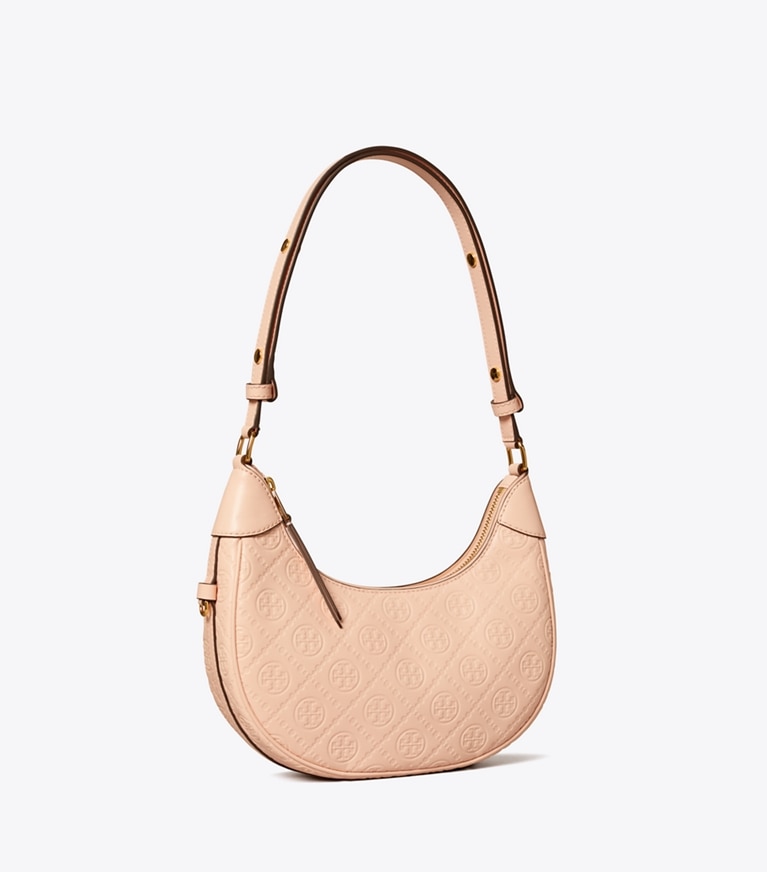 Tory Burch designer shoulder bags T Monogram Leather Crescent Bag in Blush angle