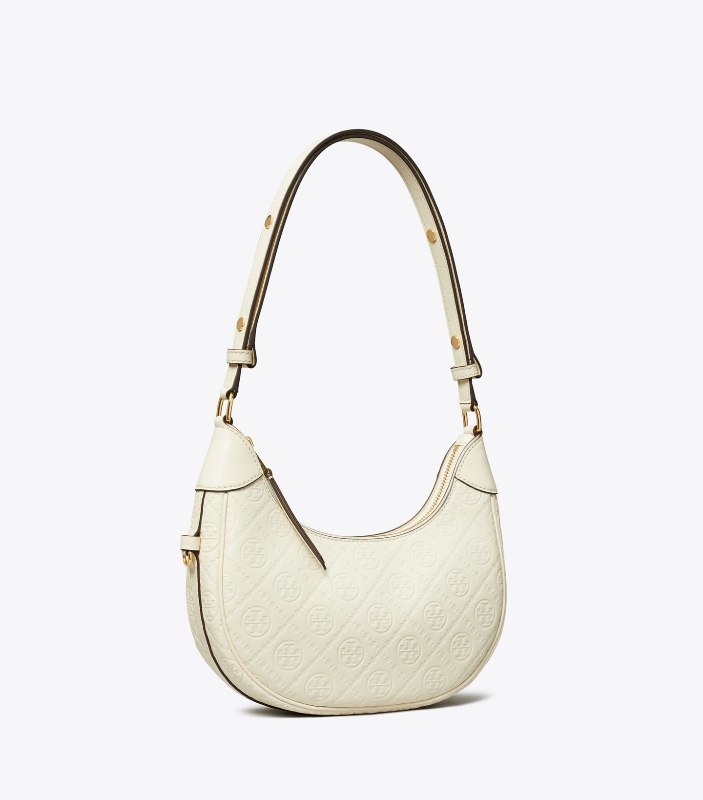 T Monogram Leather Crescent Bag