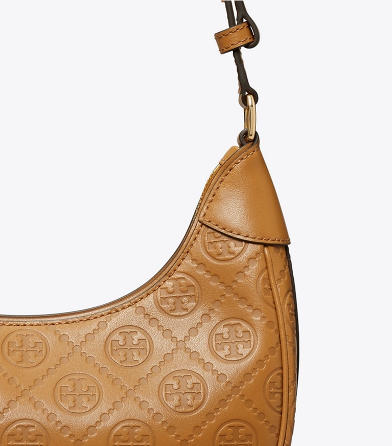 Tory Burch designer shoulder bags T Monogram Leather Crescent Bag in Tan detail