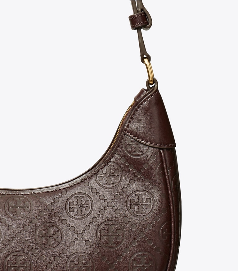 Tory Burch designer shoulder bags T Monogram Leather Crescent Bag in Deep Maroon angle